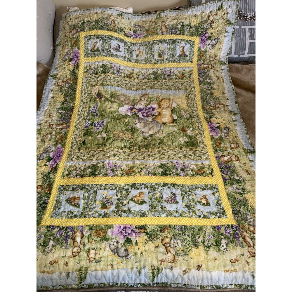 Handmade Quilt Rabbit Butterflies Floral Turtle Cottagecore Child Gorgeous